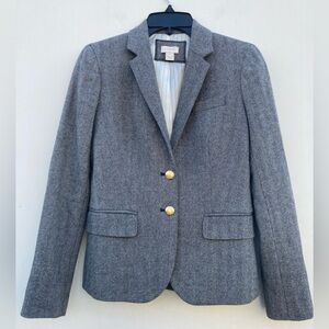 J. Crew Women’s Herringbone Blazer Wool Blend Gold Buttons Lined Back Size 00